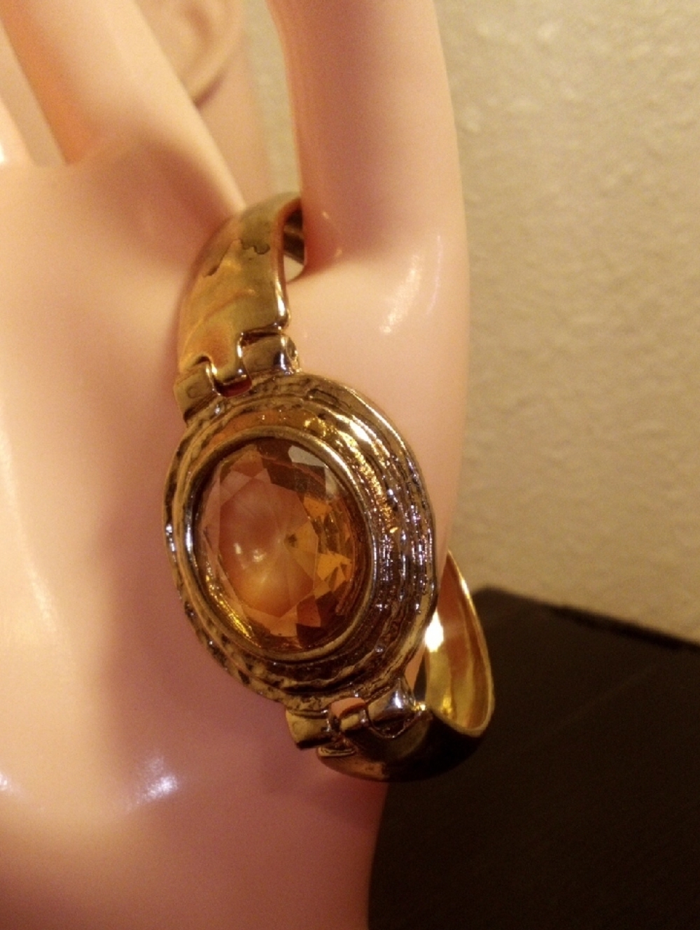 Gold-Tone Amber Stone Bangle Bracelet - Women Jewelry